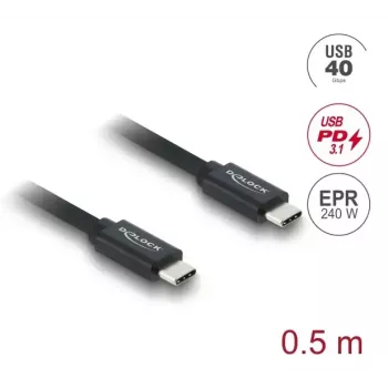 DELOCK Coaxial USB C į USB C laidas USB4 Gen 3x2 40 Gbps USB PD 3.1 240W 0,5 m
