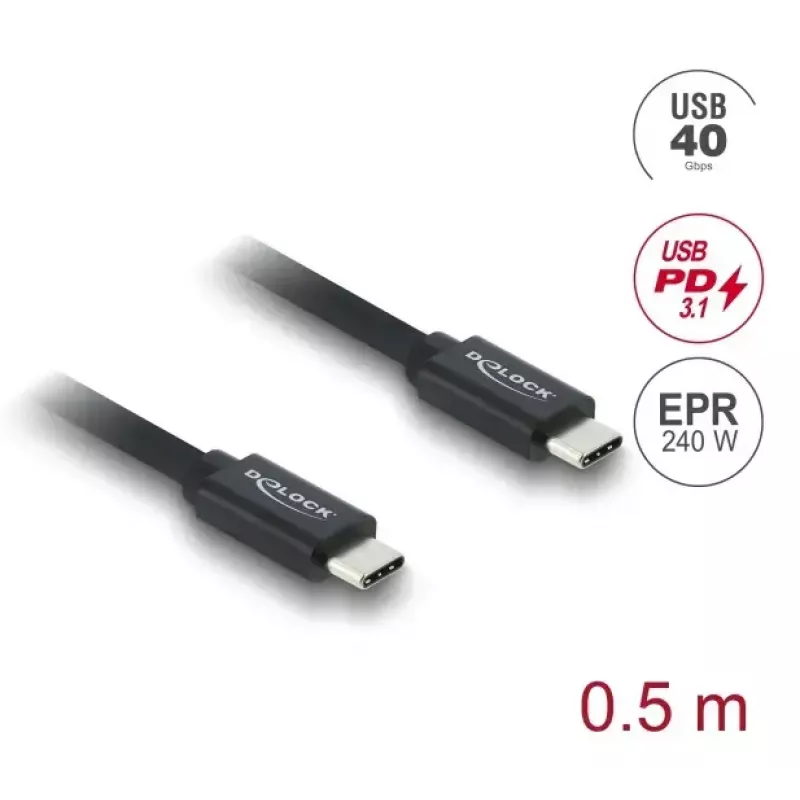 DELOCK Coaxial USB C į USB C laidas USB4 Gen 3x2 40 Gbps USB PD 3.1 240W 0,5 m