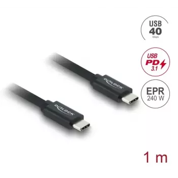 USB-C į USB-C koaksialinis kabelis DELOCK USB4 Gen 3x2 40 Gbps USB PD 3.1 240 W 1 m