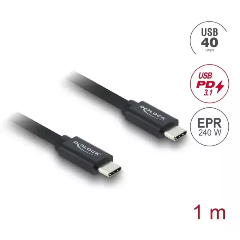 USB-C į USB-C koaksialinis kabelis DELOCK USB4 Gen 3x2 40 Gbps USB PD 3.1 240 W 1 m