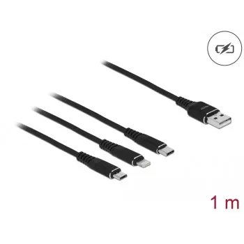 USB įkrovimo laidas DeLOCK 3 in 1 Type-A į Lightning / Micro USB / USB Type-C 1 m juodas