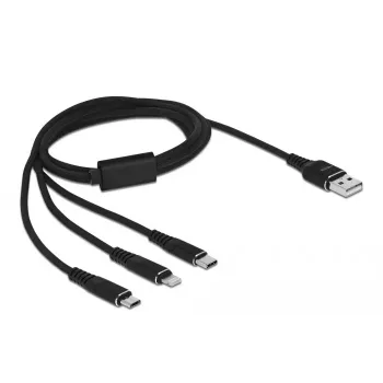 USB įkrovimo laidas DeLOCK 3 in 1 Type-A į Lightning / Micro USB / USB Type-C 1 m juodas