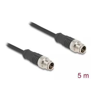 Tinklo kabelis DeLOCK M12 X-koduotas 8 kontaktų vyriškas į vyrą Cat5e 5 m juodas