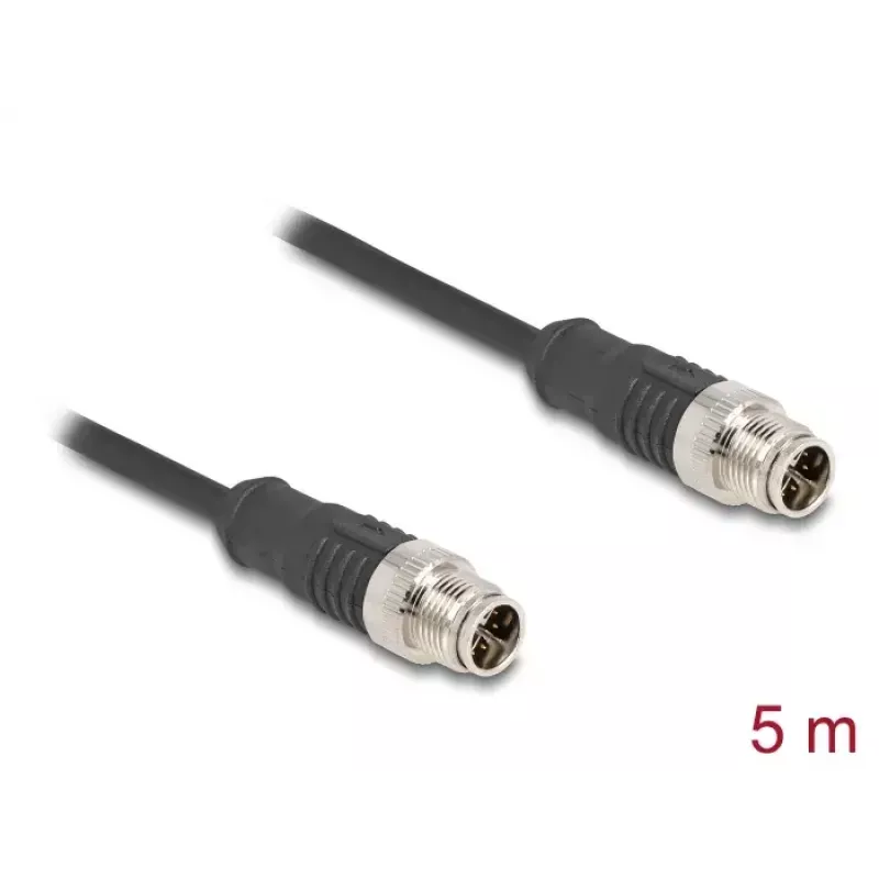 Tinklo kabelis DeLOCK M12 X-koduotas 8 kontaktų vyriškas į vyrą Cat5e 5 m juodas