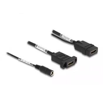 DeLOCK HDMI laidas 4K 60 Hz su DC maitinimo jungtimi 2,1 x 5,5 mm 0,30 m skydinis montavimas