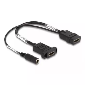 DeLOCK HDMI laidas 4K 60 Hz su DC maitinimo jungtimi 2,1 x 5,5 mm 0,30 m skydinis montavimas