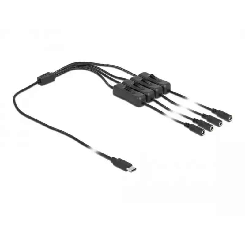 USB Type-C (vyriškas) į 4 x DC 5,5 x 2,1 mm (moteriškas) kabelis DeLOCK 86802