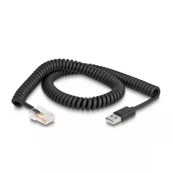 DeLOCK RJ50 į USB 2.0 Type-A spiralinis laidas 2 m juodas