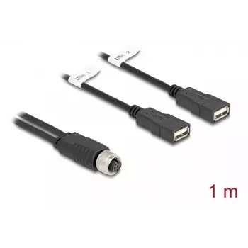 DeLOCK jutiklio/vykdiklio kabelis 1 m M12 2 x USB Type-A juodas 60290