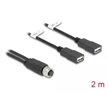 DeLOCK jutiklio/vykdiklio kabelis 2 m M12 2 x USB Type-A juodas 60291