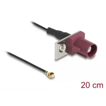 Koaksialinis kabelis DELOCK 90730 — FAKRA D į I-PEX MHF1, 0,2 m, Ø1,13 mm, juodas/bordo