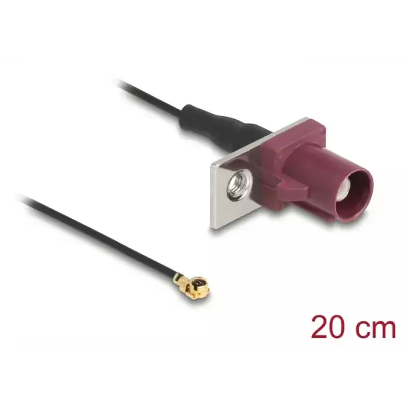 Koaksialinis kabelis DELOCK 90730 — FAKRA D į I-PEX MHF1, 0,2 m, Ø1,13 mm, juodas/bordo