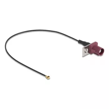 Koaksialinis kabelis DELOCK 90730 — FAKRA D į I-PEX MHF1, 0,2 m, Ø1,13 mm, juodas/bordo