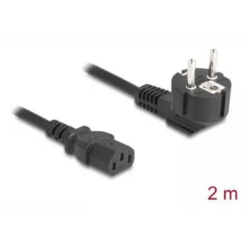 Maitinimo laidas DELOCK 81326 – įžemintas CEE 7/7 (90°) į IEC C13, 2 m, 3×0,75 mm², juodas