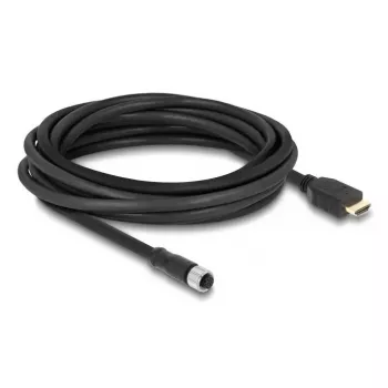 Kabelis DELOCK M12 A-koduotas 17 kontaktų moteriškas prie HDMI vyriško 5 m juodas