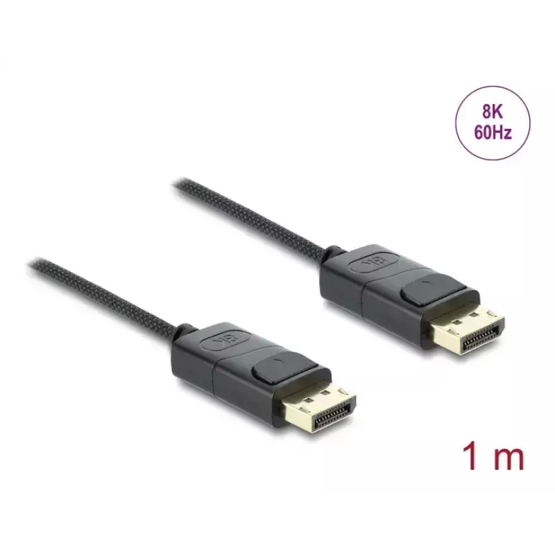 DELOCK Coaxial DisplayPort kabelis 8K 60 Hz, DisplayPort–DisplayPort, 1 m, juodas, pintas apvalkalas