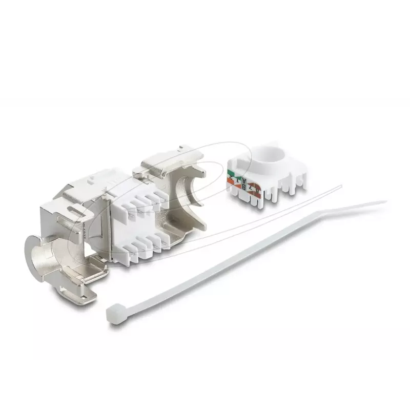 Keystone modulis DELOCK 90938 – RJ-45 Cat.6A ekranuotas plokščias kištukas, baltas