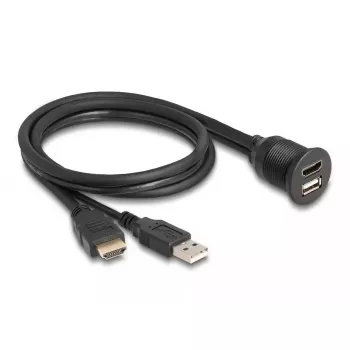 DeLOCK laidas HDMI-A kištukas ir USB 2.0 Type-A kištukas į HDMI-A lizdą ir USB 2.0 Type-A lizdą, vandeniui atsparus, 1 m