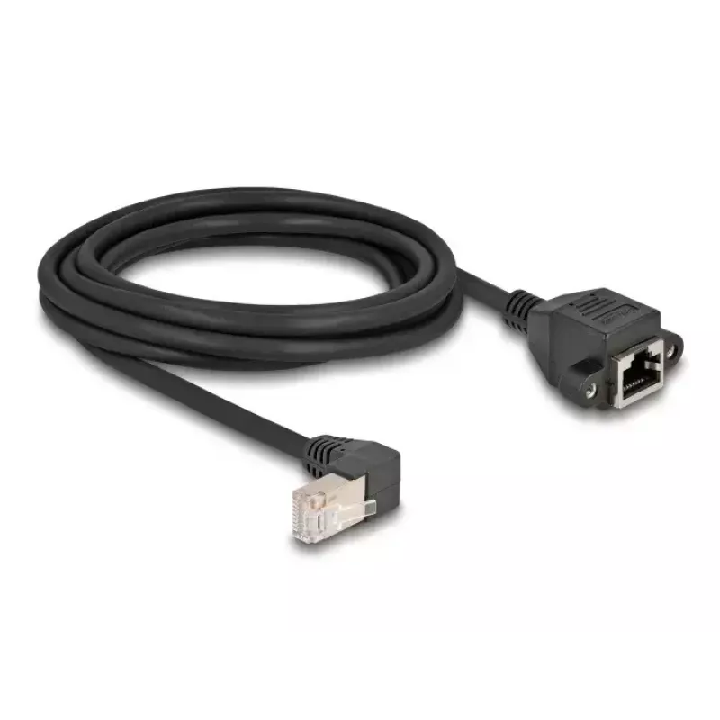 DeLOCK tinklo prailginimo kabelis S/FTP RJ45 90° kampu RJ45 Cat.6A 3m juodas