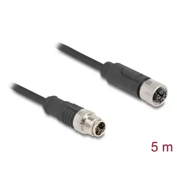 Tinklo kabelis DeLOCK M12 X-coded 8 kontaktų vyriškas į moterišką Cat5e 5 m juodas