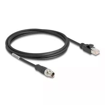 Tinklo kabelis DeLOCK M12 X-koduotas 8 kontaktų kištukas į RJ45 kištuką Cat5e 2 m juodas