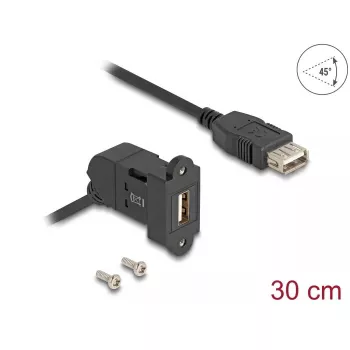 DeLOCK USB 2.0 Type-A skydinis lizdas 45° kampu su 30 cm kabeliu juodas