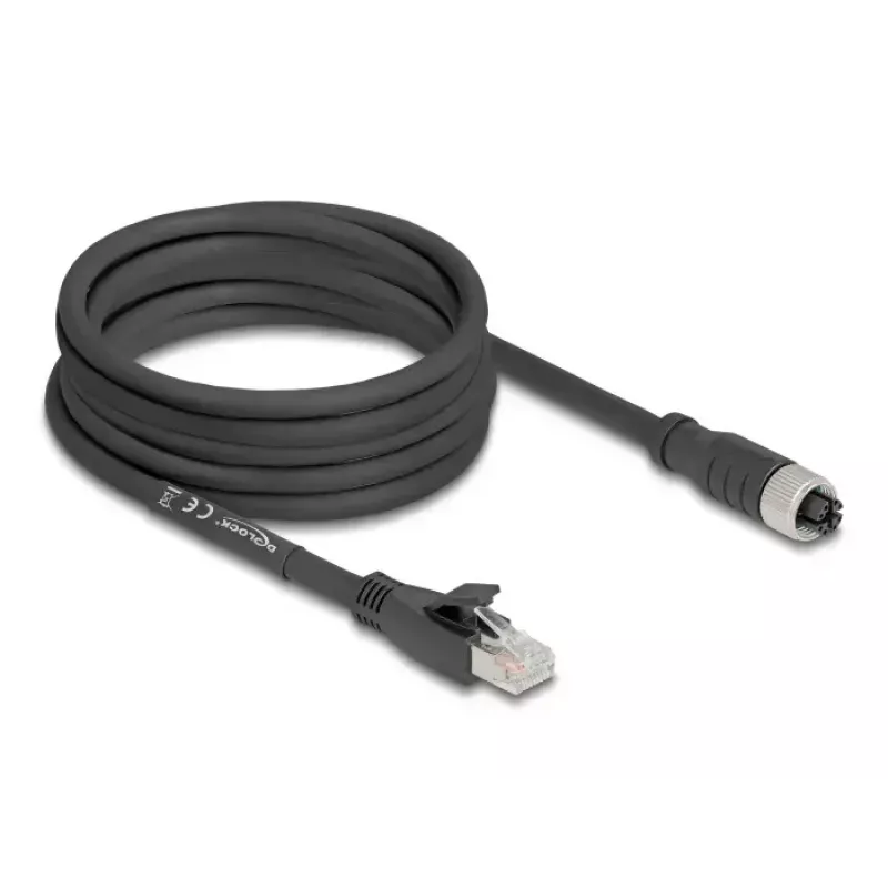 Tinklo kabelis DeLOCK 80594 M12 – RJ-45 Cat5e 5 m juodas