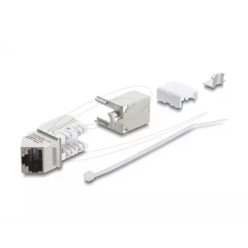 Keystone modulis DELOCK 90937 – RJ-45 Cat.6A ekranuotas, kampuotas 90°, plokščios konstrukcijos, baltas