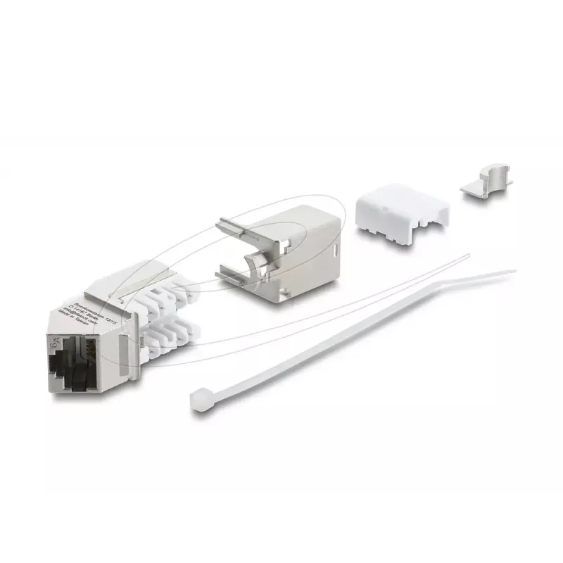 Keystone modulis DELOCK 90937 – RJ-45 Cat.6A ekranuotas, kampuotas 90°, plokščios konstrukcijos, baltas