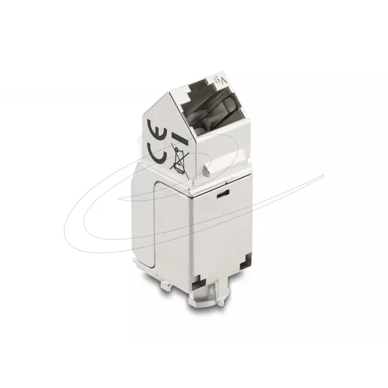 Keystone modulis DELOCK 90937 – RJ-45 Cat.6A ekranuotas, kampuotas 90°, plokščios konstrukcijos, baltas