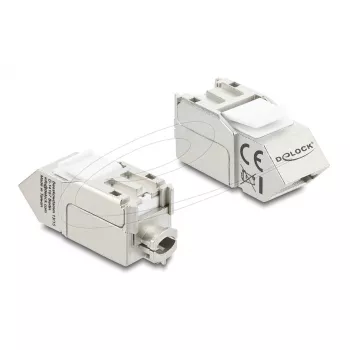 Keystone modulis DELOCK 90937 – RJ-45 Cat.6A ekranuotas, kampuotas 90°, plokščios konstrukcijos, baltas