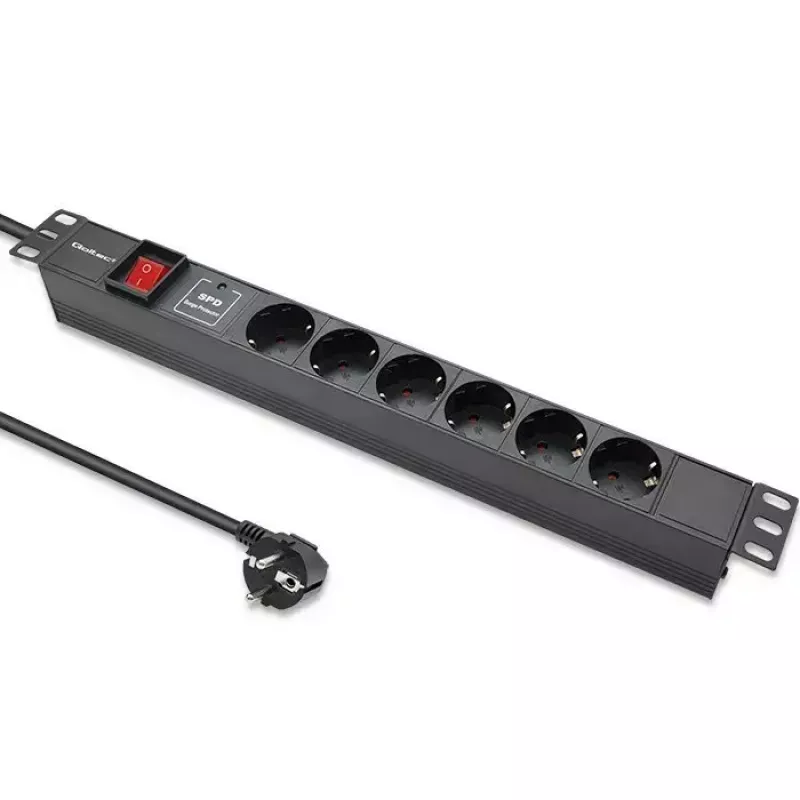Maitinimo juosta RACK 19 1U QOLTEC PDU 16A 6xSCHUKO 1,8 m