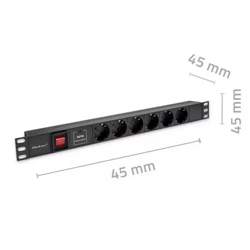 Maitinimo juosta RACK 19 1U QOLTEC PDU 16A 6xSCHUKO 1,8 m