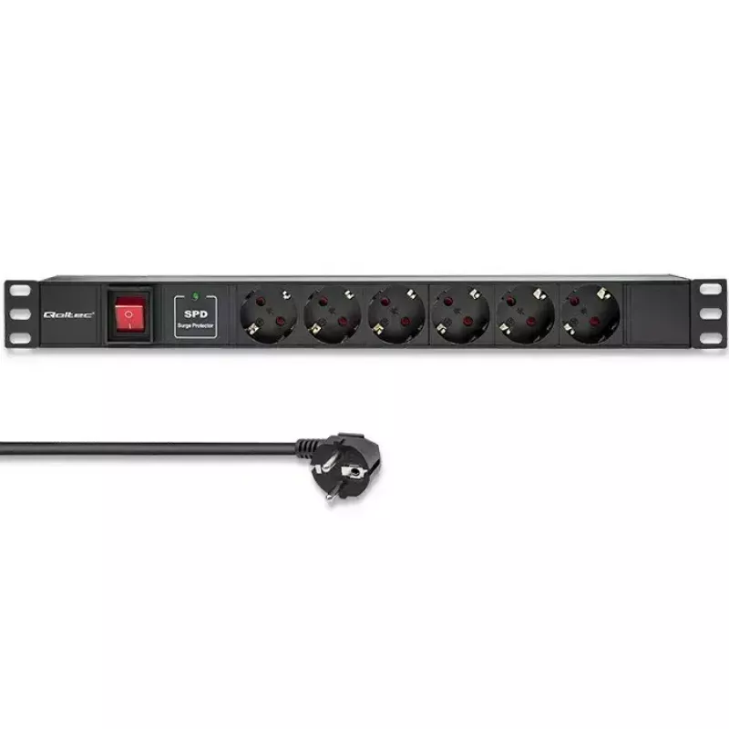Maitinimo juosta RACK 19 1U QOLTEC PDU 16A 6xSCHUKO 1,8 m
