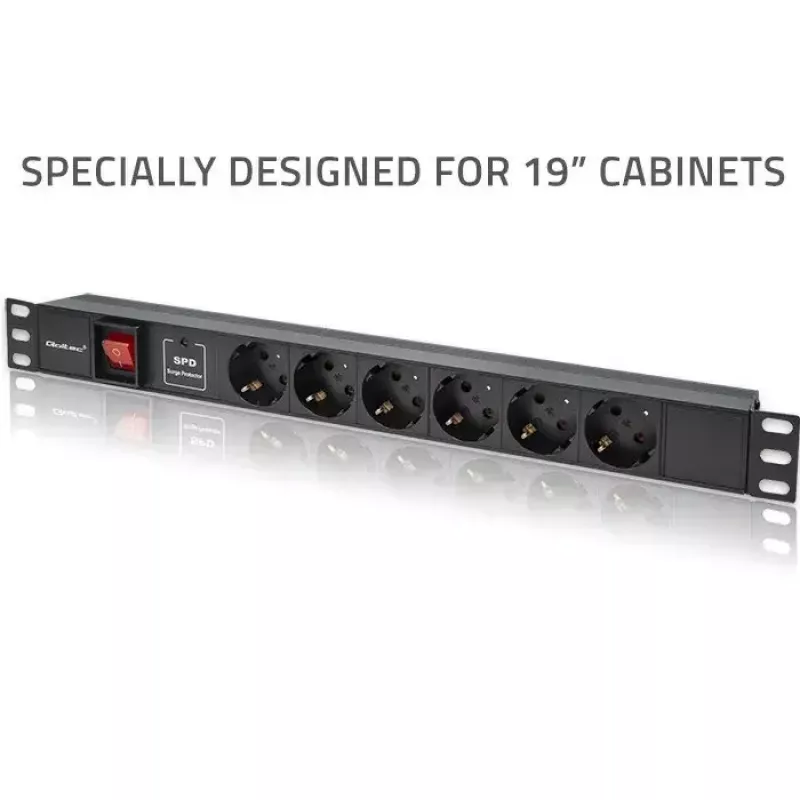 Maitinimo juosta RACK 19 1U QOLTEC PDU 16A 6xSCHUKO 1,8 m