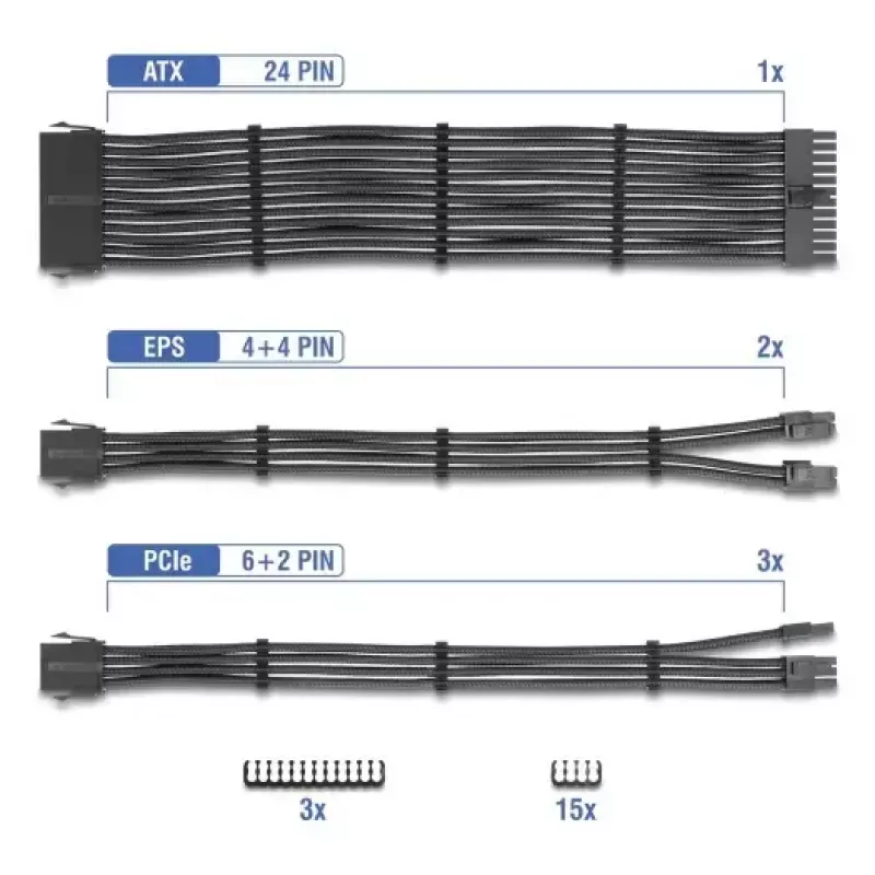 DELOCK PSU ilginimo laidų rinkinys 30 cm, 6 vnt., juodas (1×24 kontaktų ATX, 2×4+4 kontaktų EPS, 3×6+2 kontaktų PCIe)