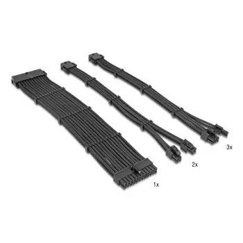 DELOCK PSU ilginimo laidų rinkinys 30 cm, 6 vnt., juodas (1×24 kontaktų ATX, 2×4+4 kontaktų EPS, 3×6+2 kontaktų PCIe)