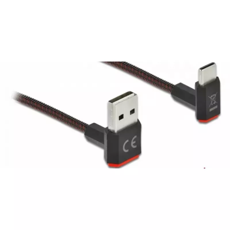 USB kabelis DeLOCK EASY-USB 2.0 Type-A vyriškas į Type-C vyriškas kampuotas 1m juodas