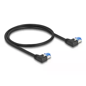 DeLOCK RJ45 Cat.6A S/FTP tinklo kabelis kairiu kampu 0,5 m juodas