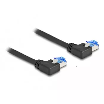 DeLOCK RJ45 Cat.6A S/FTP tinklo kabelis kairiu kampu 0,5 m juodas