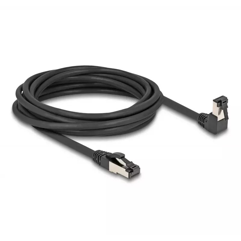 Tinklo kabelis DeLOCK RJ45 Cat.8.1 90° žemyn lenktas / tiesus 5 m juodas