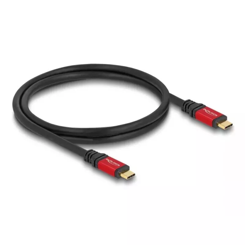 USB laidas DeLOCK 80652 Type-C vyriškas į vyrišką 20 Gbps 100 W 0,8 m raudonas metalinis