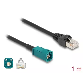 Koaksialinis kabelis DELOCK 90698 su HSD Z į RJ-45 jungtimis, 1 m, juodas/mėlynas