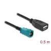 Koaksialinis kabelis DELOCK 90702 HSD Z į USB A, 0,5 m, juodas/mėlynas