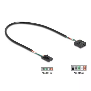 Vidinis USB laidas DELOCK 83025 — USB 2.0 4 kontaktų į 10 kontaktų, 0,03 m, juodas