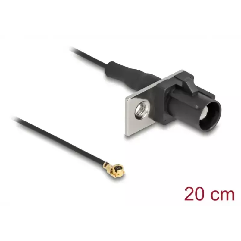 Koaksialinis kabelis DELOCK 90728 — FAKRA A į I-PEX MHF1, 0,2 m, 1,13 mm, juodas