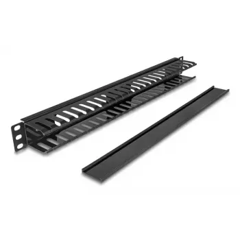 Kabelių tvarkymo skydas DELOCK 19 colių 1U su dviem angomis, metalas/plastikas, juodas