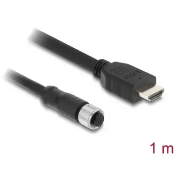DELOCK M12 A-koduotas 17 kontaktų (motina) į HDMI (tėvas) laidas — 1 m, juodas