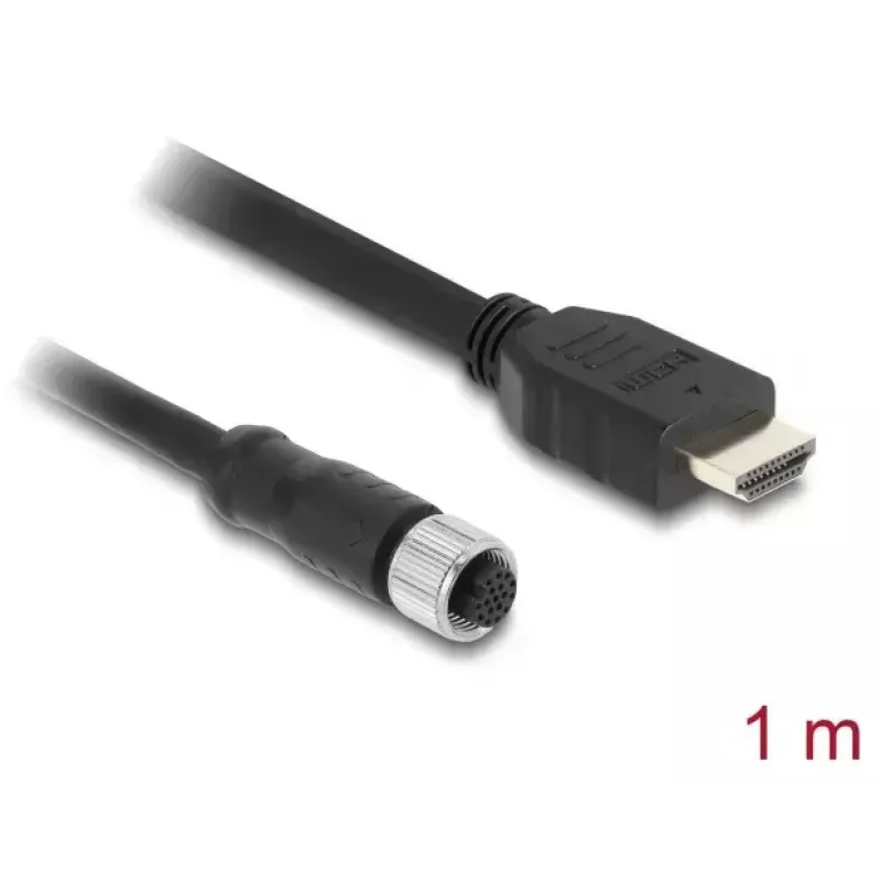 DELOCK M12 A-koduotas 17 kontaktų (motina) į HDMI (tėvas) laidas — 1 m, juodas