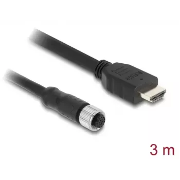 DELOCK M12 A-koduotas 17 kontaktų (motina) į HDMI (tėvas) laidas 3 m
